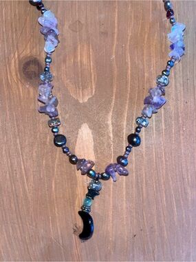 🌙 moon hand crafted amethyst quartz necklace handmade quality necklace